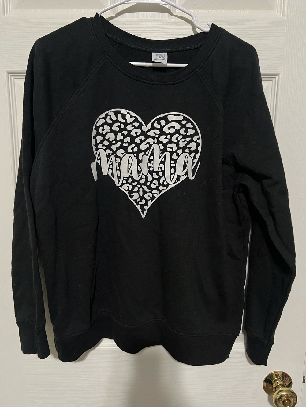Time and Tru Black Sweatshirt with White Leopard Heart "Mama"